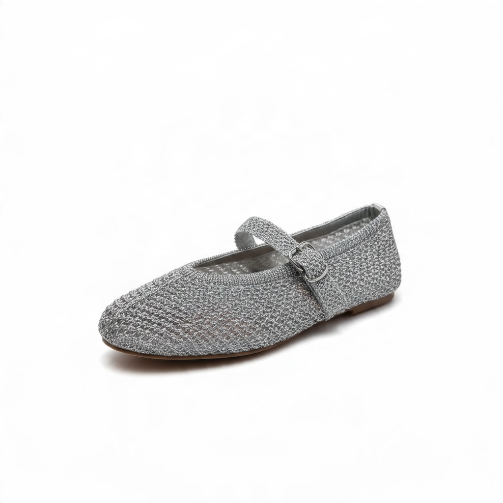 Zapatilla en Tela de Malla Color Plata